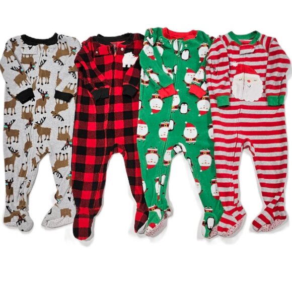 Bundle of 4 | Just One You by Carter’s Fleece Footed PJs 18M (Holiday) - Picture 1 of 6
